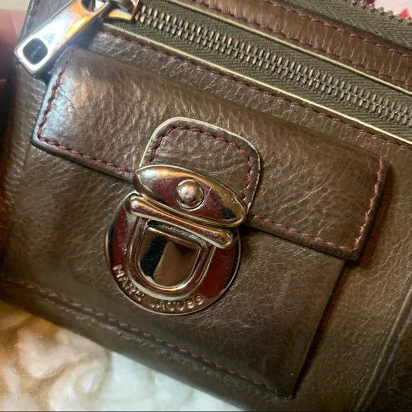 Marc Jacobs Zip Clutch Wallet in Brown with Silver Hardware